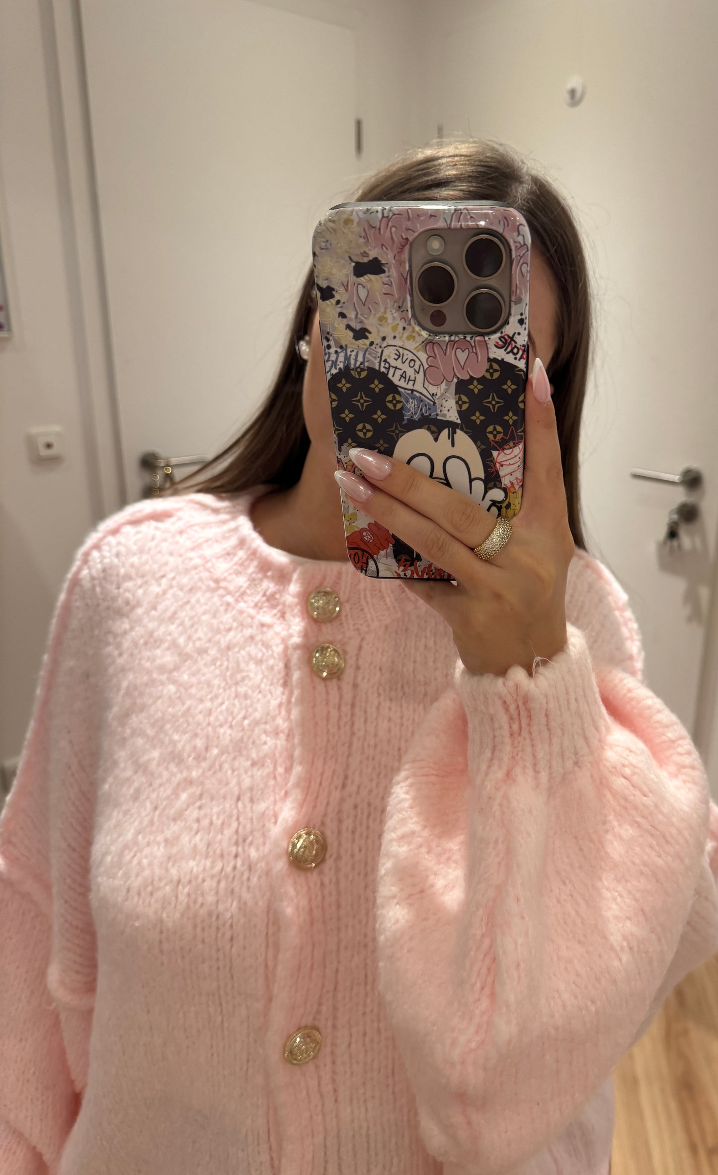 Oversize Cardigan kurz mit goldenen Knöpfen