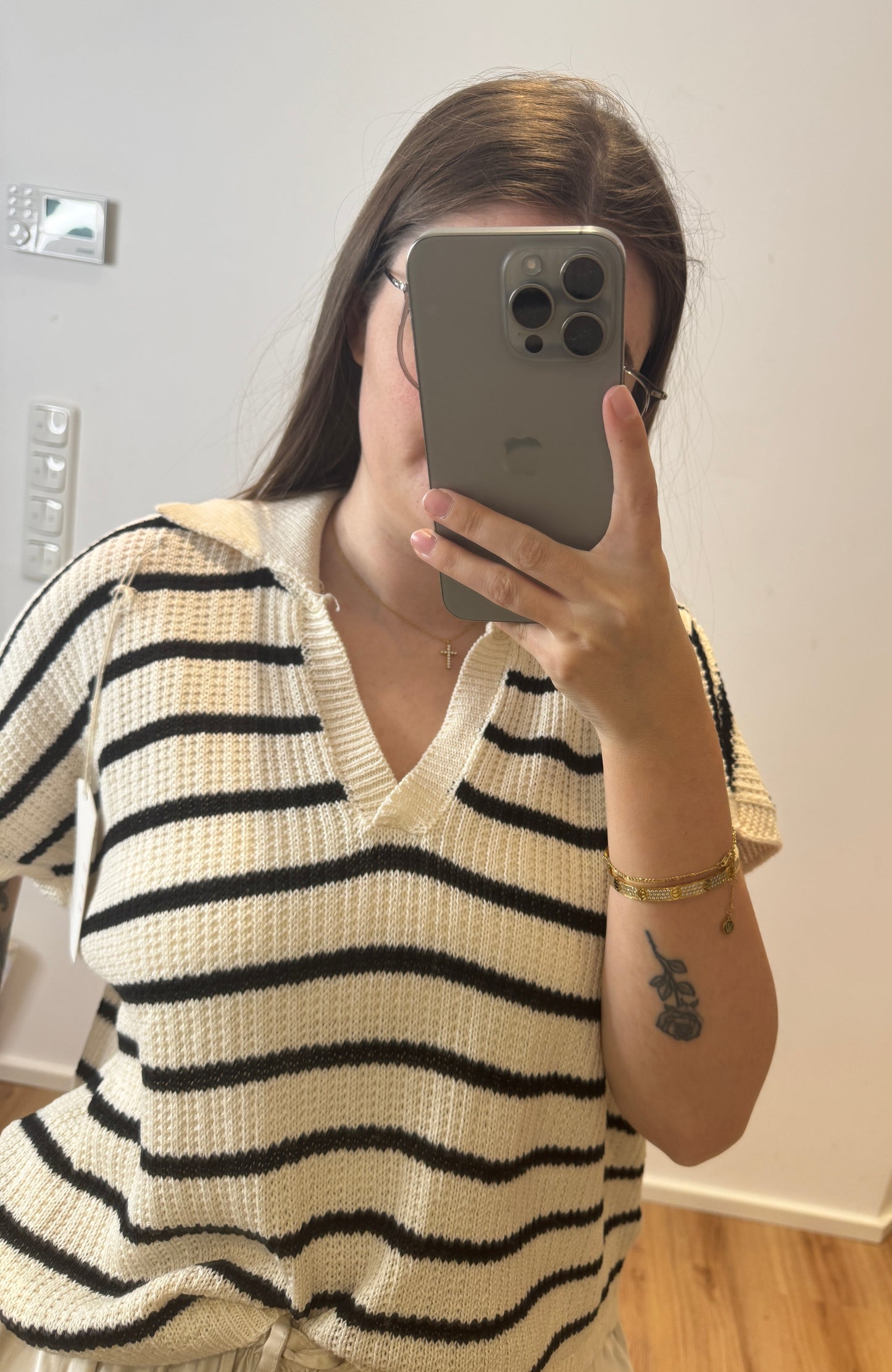 Strick T-Shirt mit V Ausschnitt