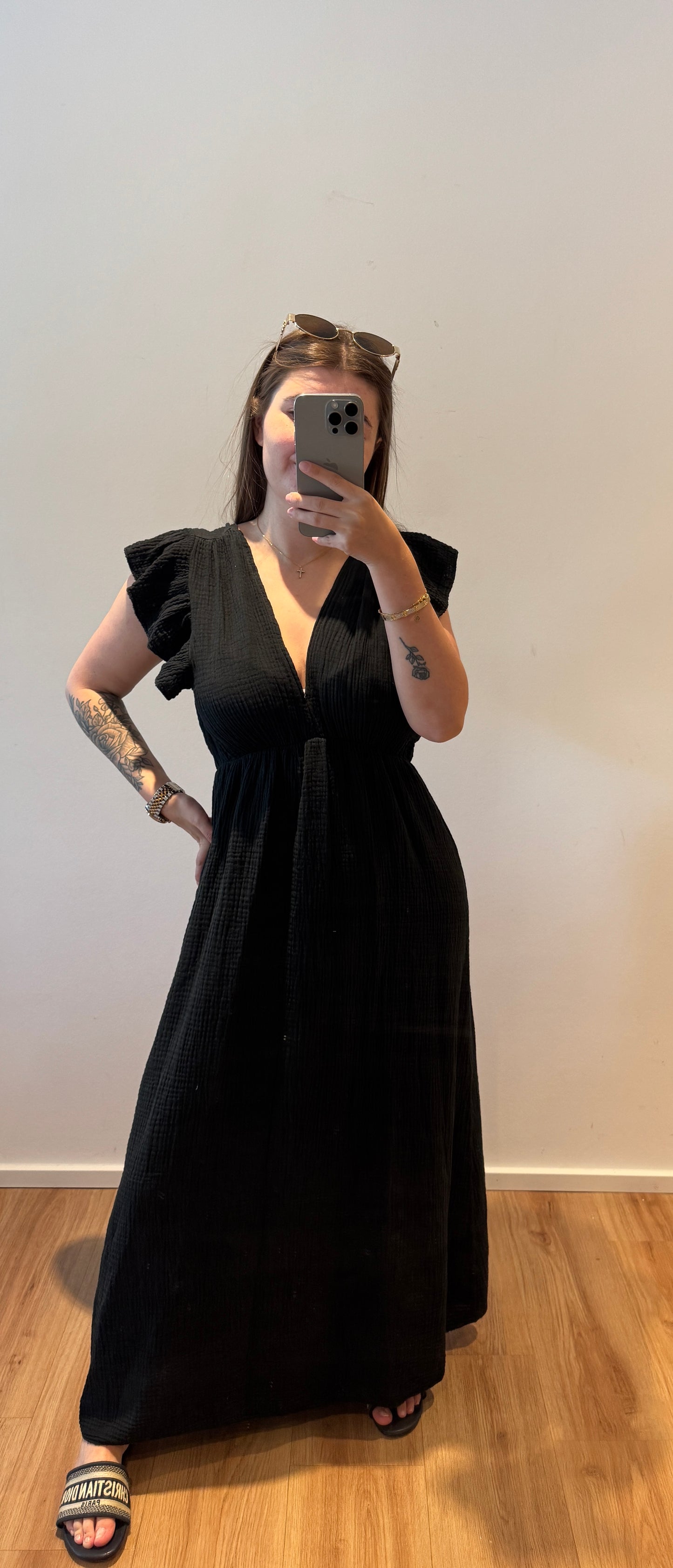 Maxi Musselin Kleid V Ausschnitt