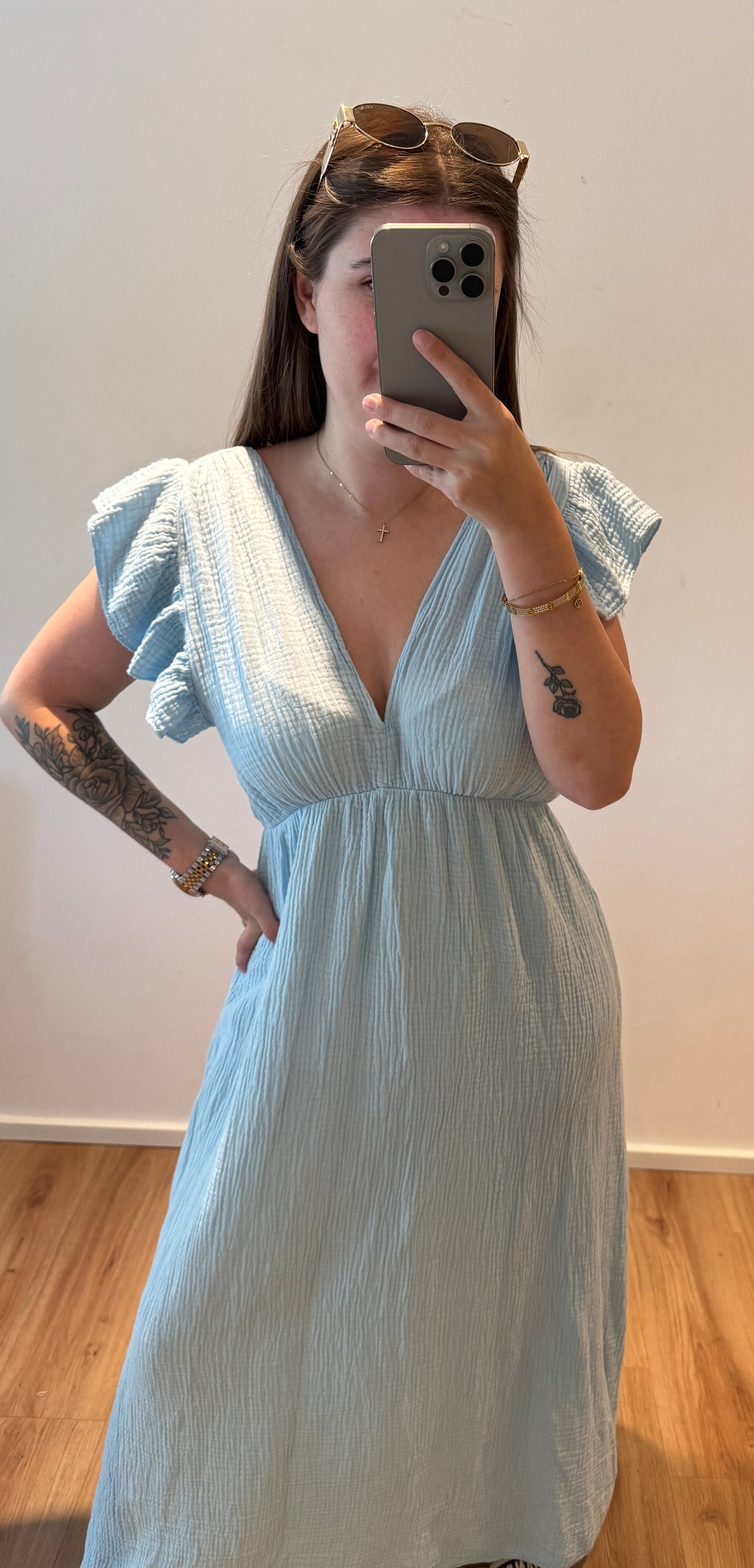Maxi Musselin Kleid V Ausschnitt