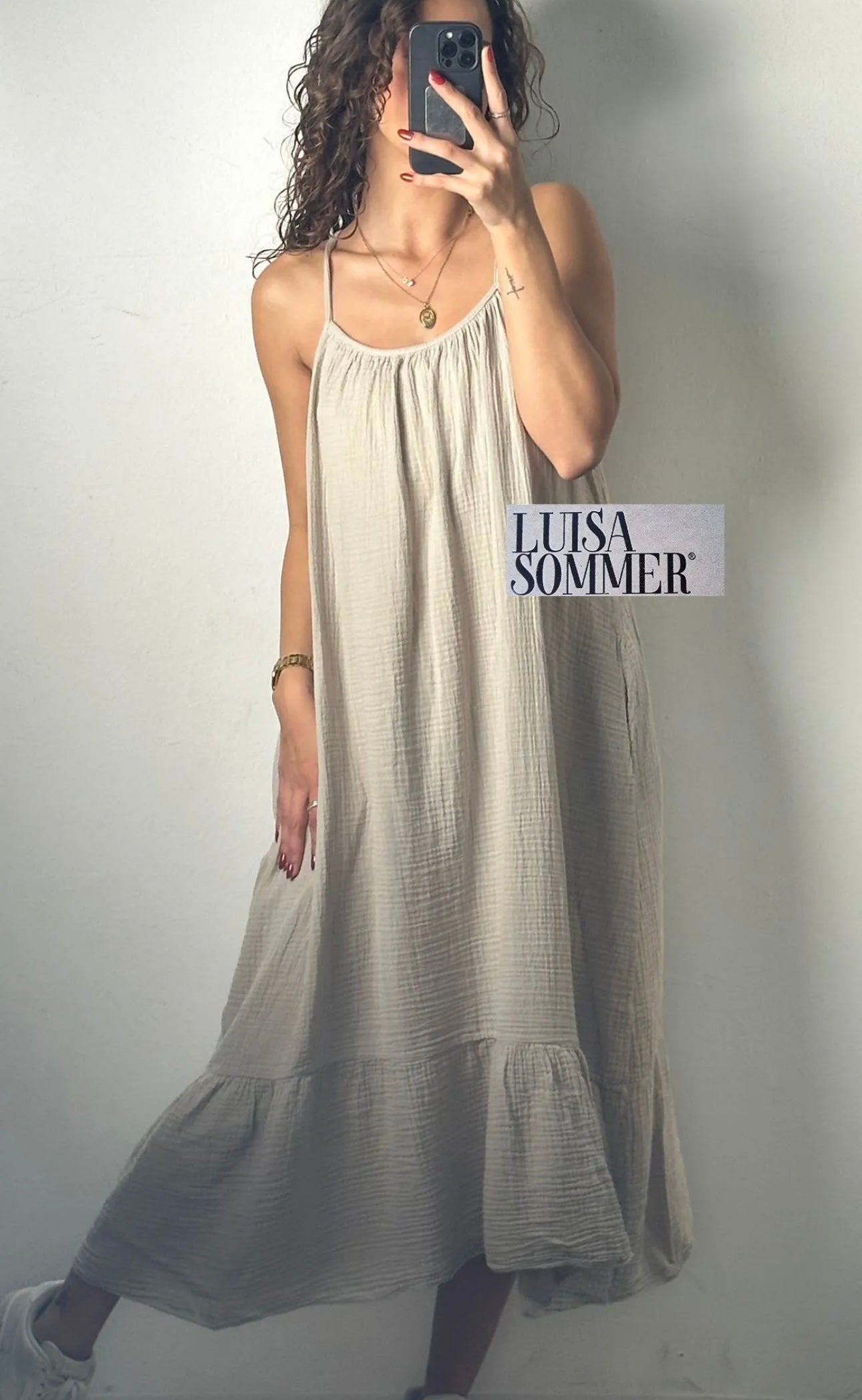 Musselin Midi Kleid mit Vollant