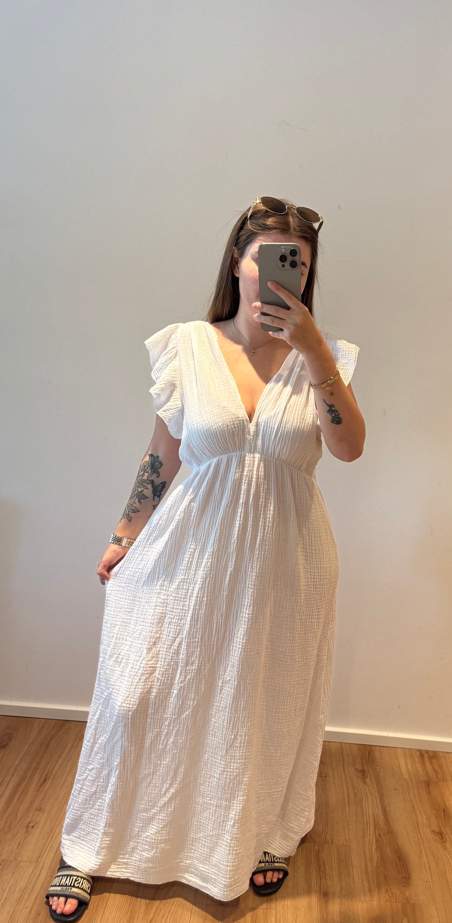 Maxi Musselin Kleid V Ausschnitt