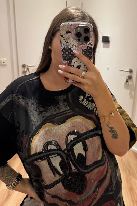 Pailetten Shirt Micky mit Brille
