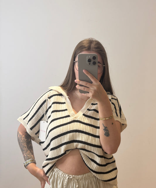 Strick T-Shirt mit V Ausschnitt